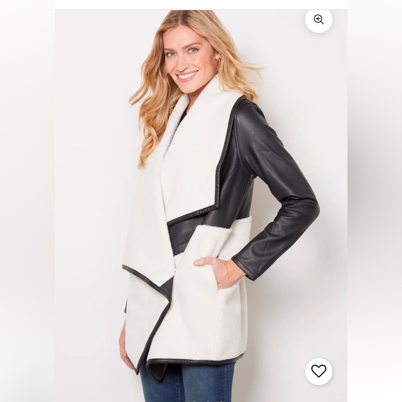 Spanx Fleece Leather Long Wrap Jacket Medium - Picture 1 of 11